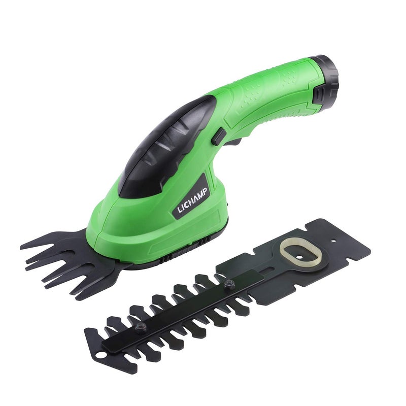 Lichamp 2-in-1 Electric Hand Held Grass Shear Hedge Trimmer Shrubbery Clipper Cordless Battery Powered Rechargeable for Garden and Lawn, CGS-3601 Grass Green - Image 1